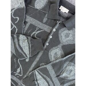 Vintage PELO Abstract Knit Polo Sweater Black Gray Wool Blend Mens L 52